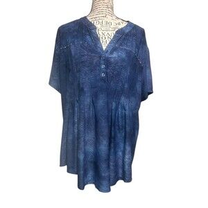 Sienna Grace Blue SATIN Flowy Shirt Top Women's V-neck Plus 3X Officecore